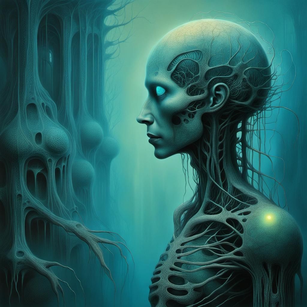 Bioluminescent Nervous System in Dark Surrealist Style
