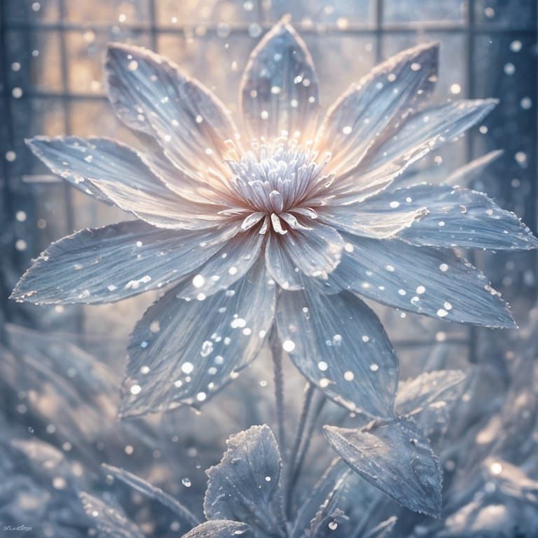 Ethereal Ice Flowers Bloom on Frozen Window at Dawn