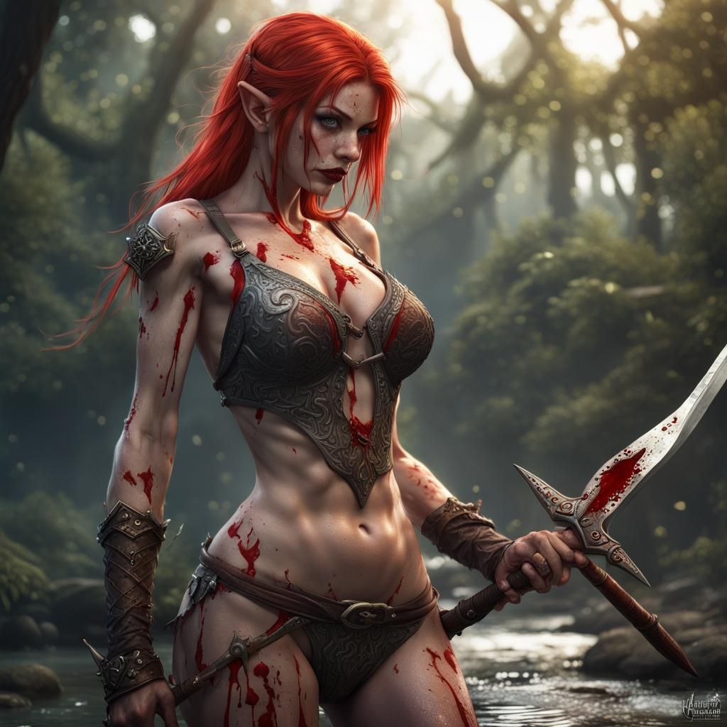 Fantasy Elf Warrior with Sword in Detailed Art