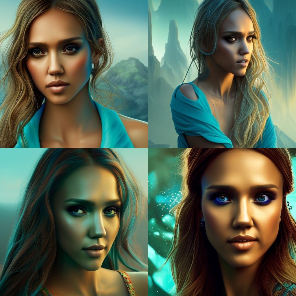Jessica Alba with Turquoise Eyes, Digital Matte Painting