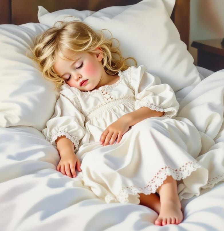 Young Girl Sleeping Peacefully in Medieval Bed