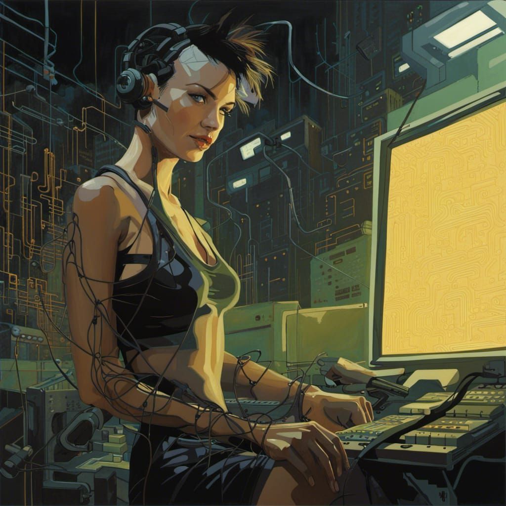 Punk-Rock Cyborg Woman in Cyberpunk Aesthetic