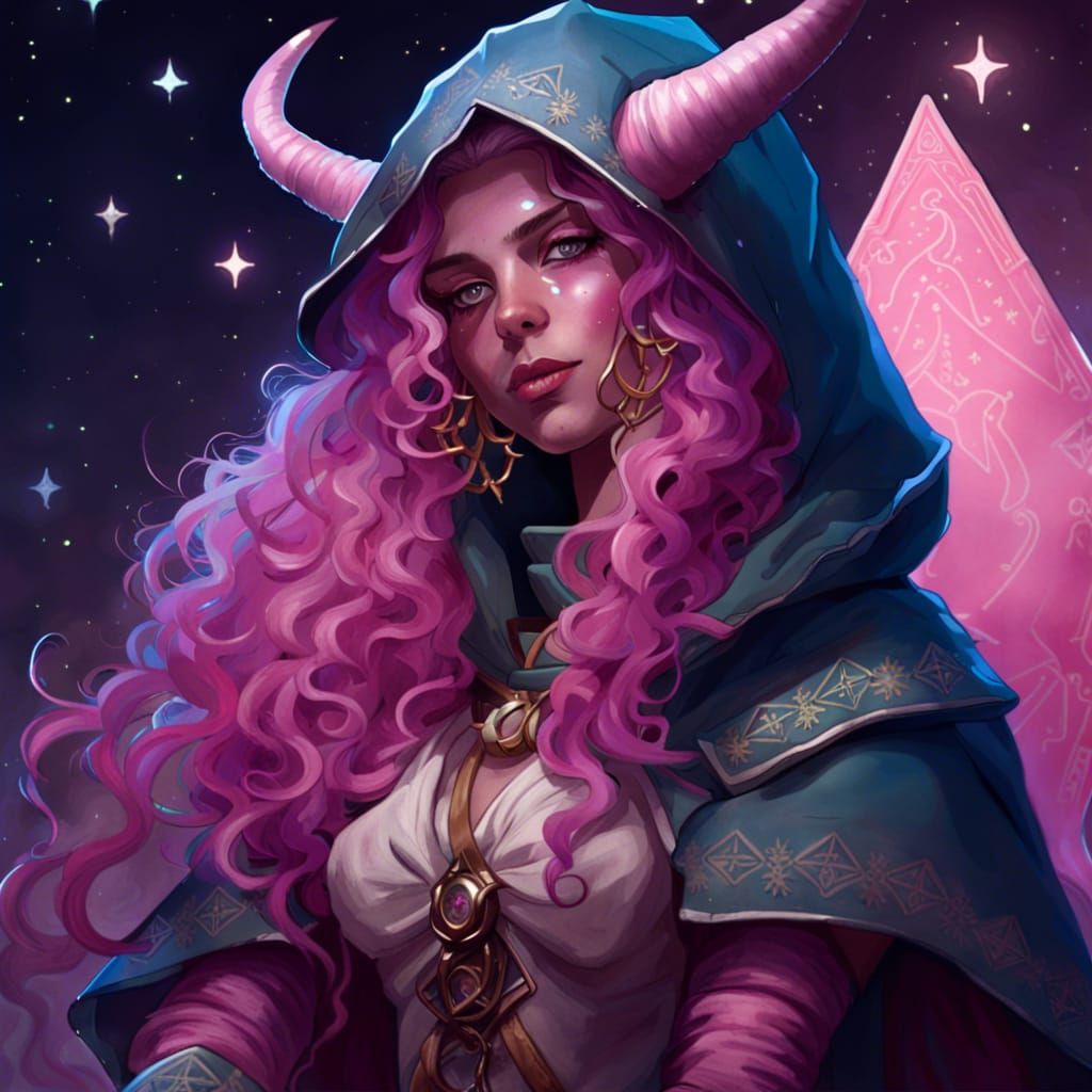 Tiefling Rogue in Starry Dark Fantasy Art