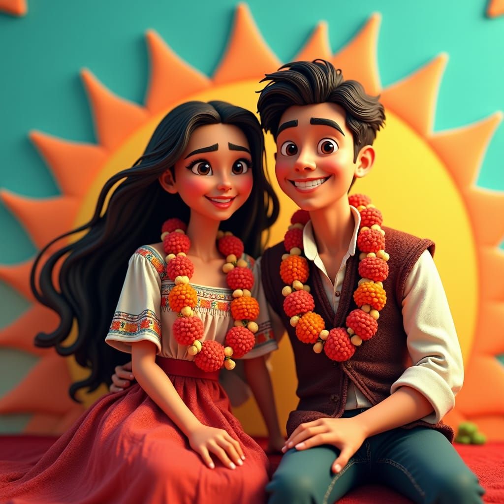 Coco-Inspired Latino Couple in Pixar Style