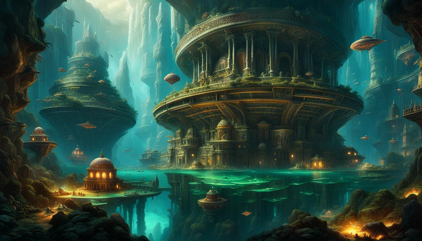 Utopian Underwater City of Atlantis: Hyperdetailed Sci-Fi