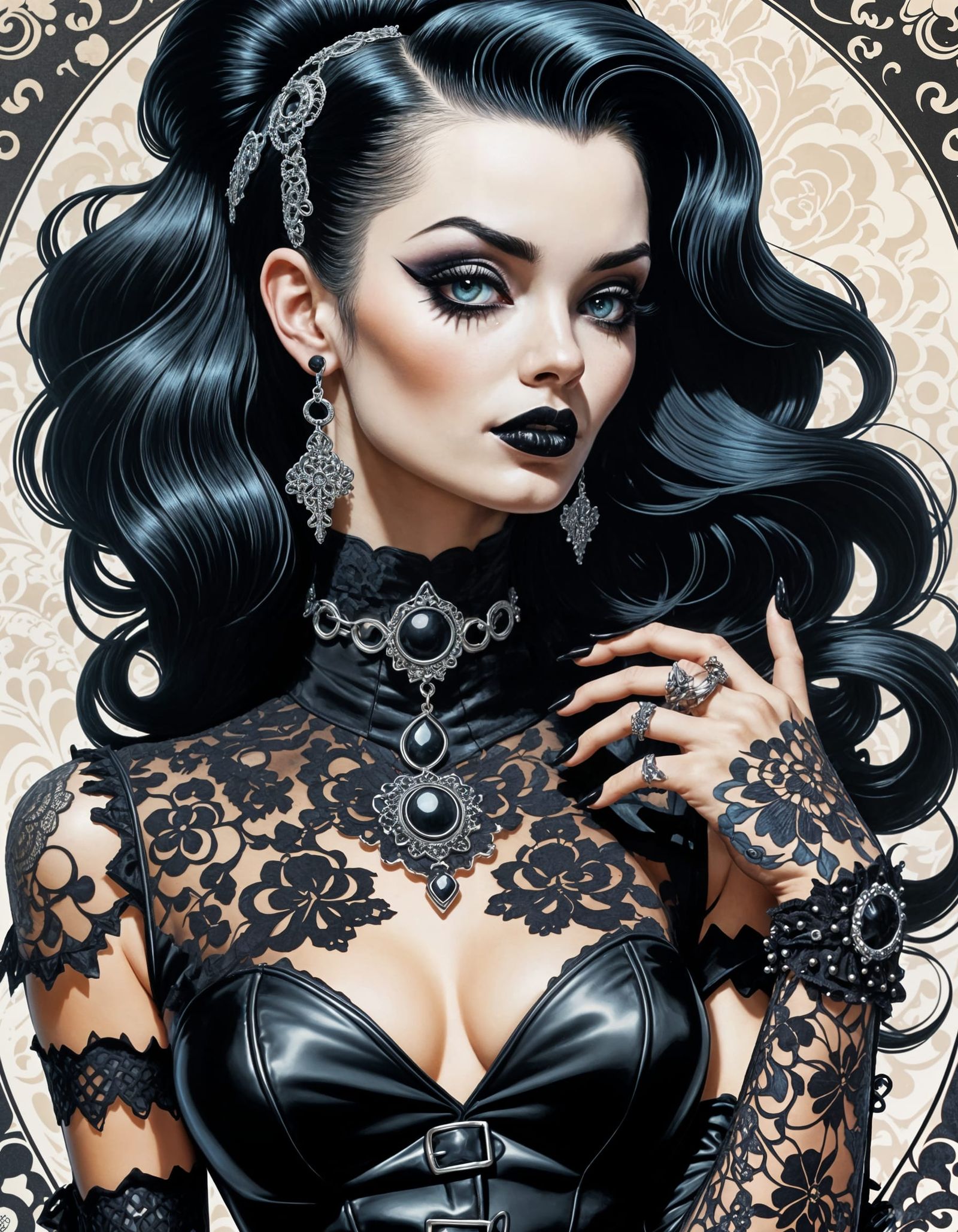 Whimsical Girl Portrait in Goth Comic Style