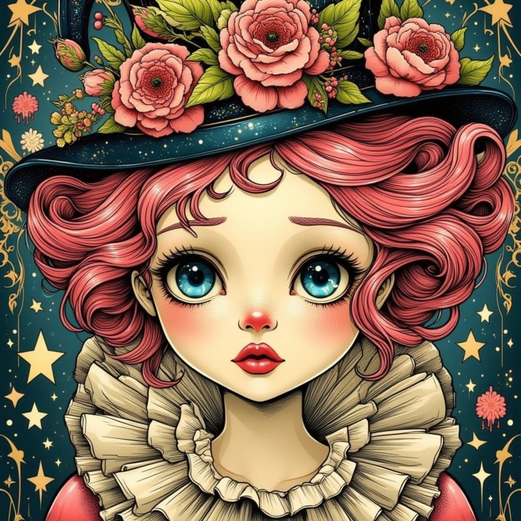 Sad Clown Girl in Neo-Traditional Tattoo Art