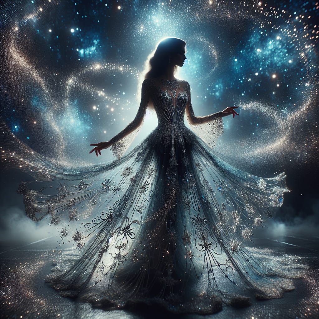 Glass Dress Silhouette in Ethereal Night Sky