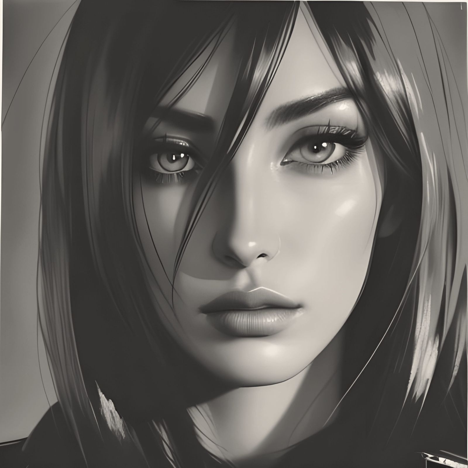 Dramatic Line Art Portrait in Black and White