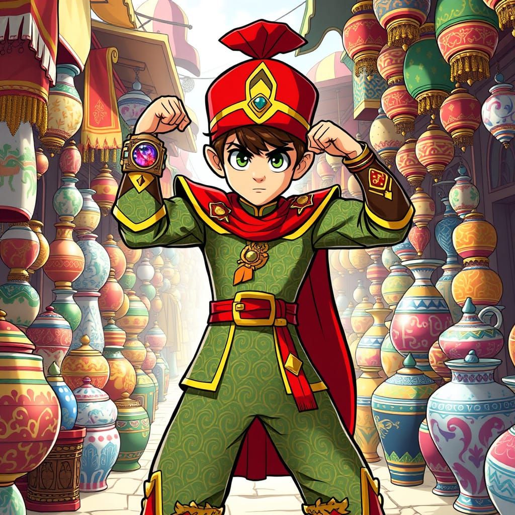 Heroic Ottoman Warrior Ben 10 Unleashes Omnitrix in Bustling...