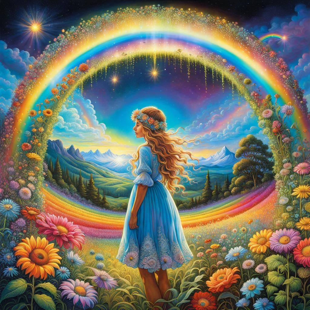 Rainbow Flower Field with Electroluminescent Glow