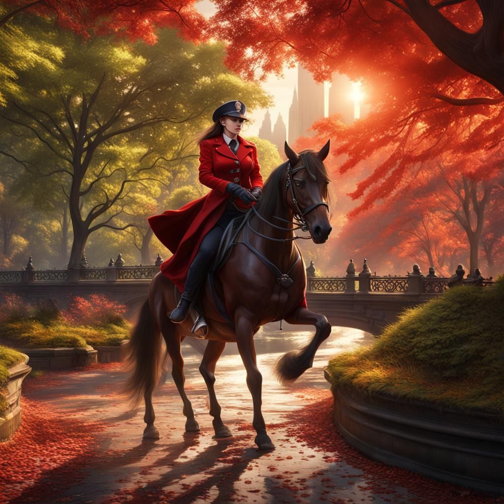 Mounted Police Officer in Central Park: Detailed Matte Paint...