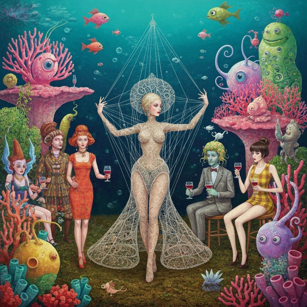 Surreal Underwater Garden Party with Dreamlike Creatures