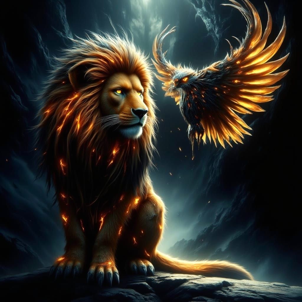 Hyperrealistic Animals Emerging from Shadows in Cosmic Space