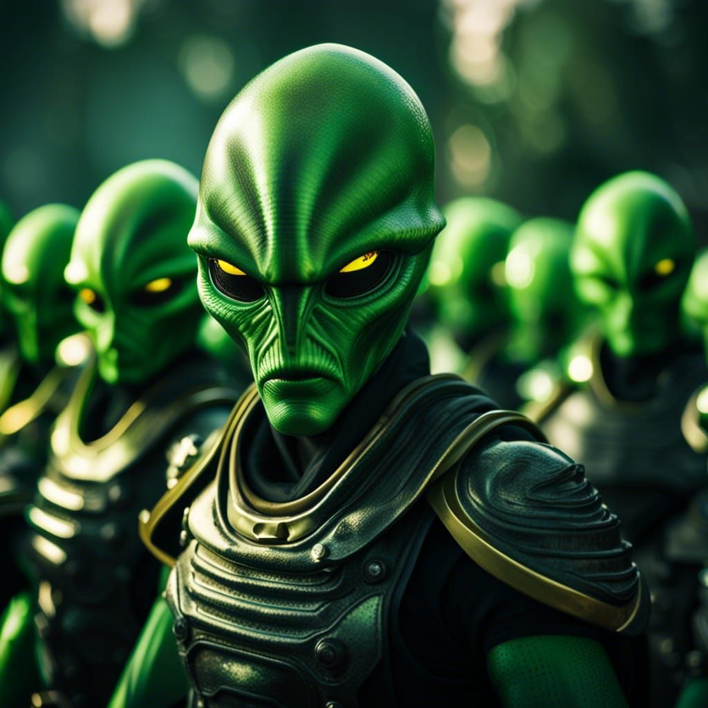 Alien Army of Green Warriors Charging into Battle