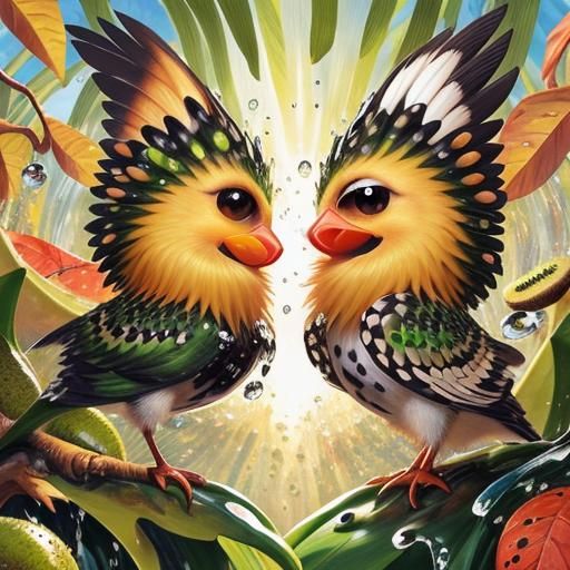 Kiwi Bird on Kiwi Fruit Splashing: Photorealistic Fantasy Ar...