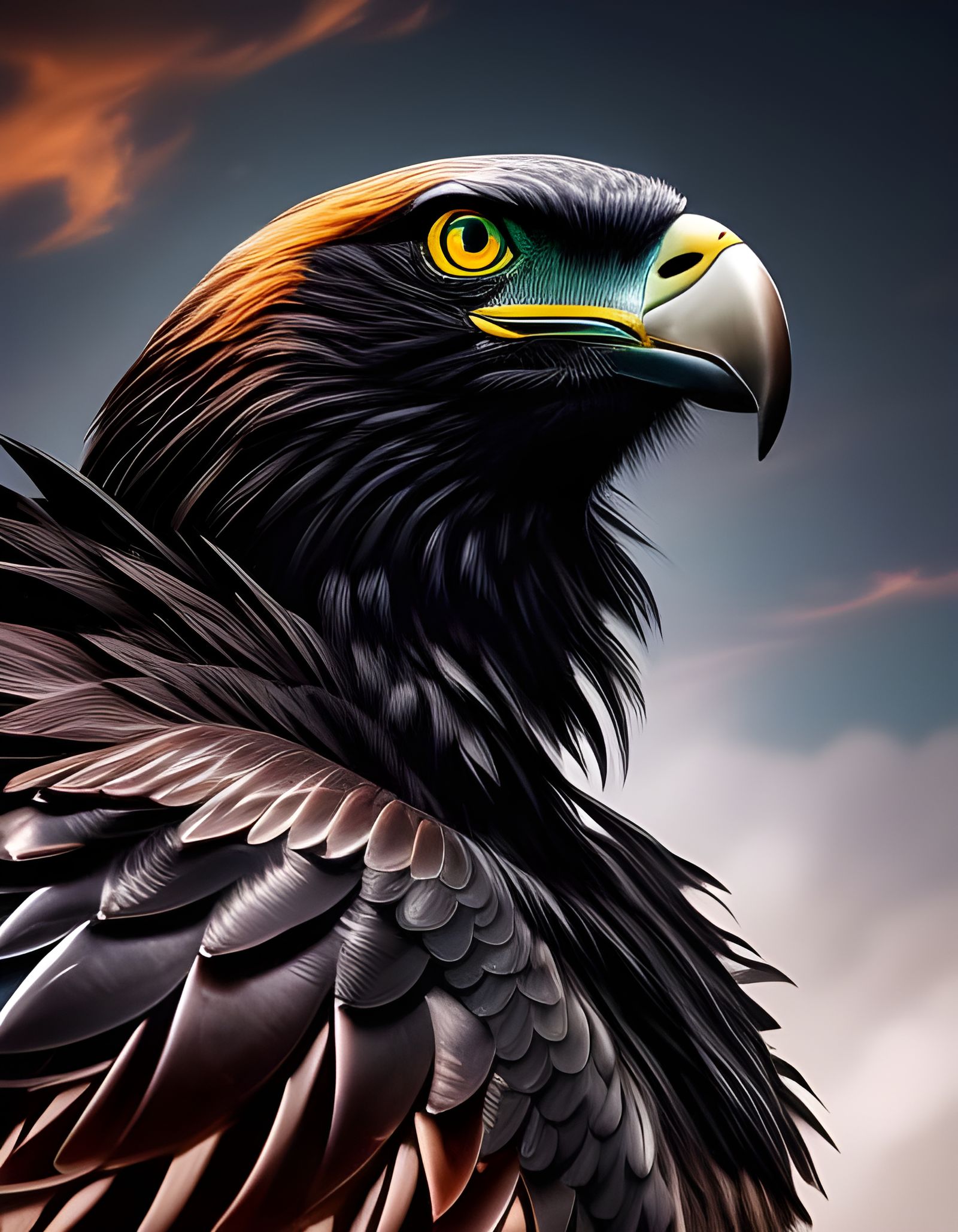 Epic Black Obsidian Eagle: Detailed Ink Drawing