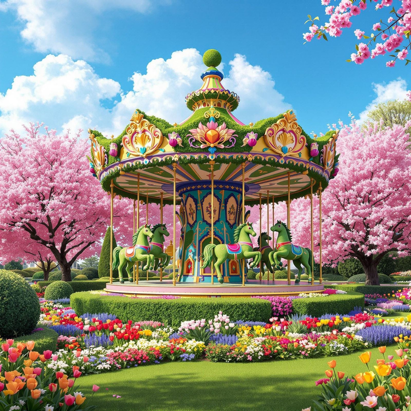Spring is in the Air... A Colorful Carousel Topiary Surround...