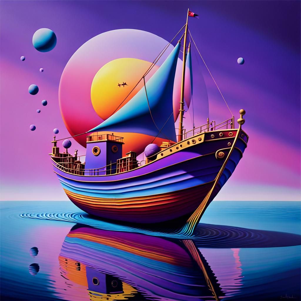 Surreal Purple Sea Snail Sailing Boat