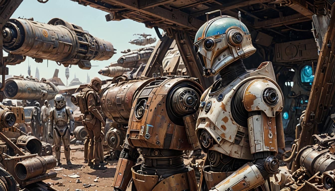 Jawas Scavenge Droid Parts in Sci-Fi Junkyard