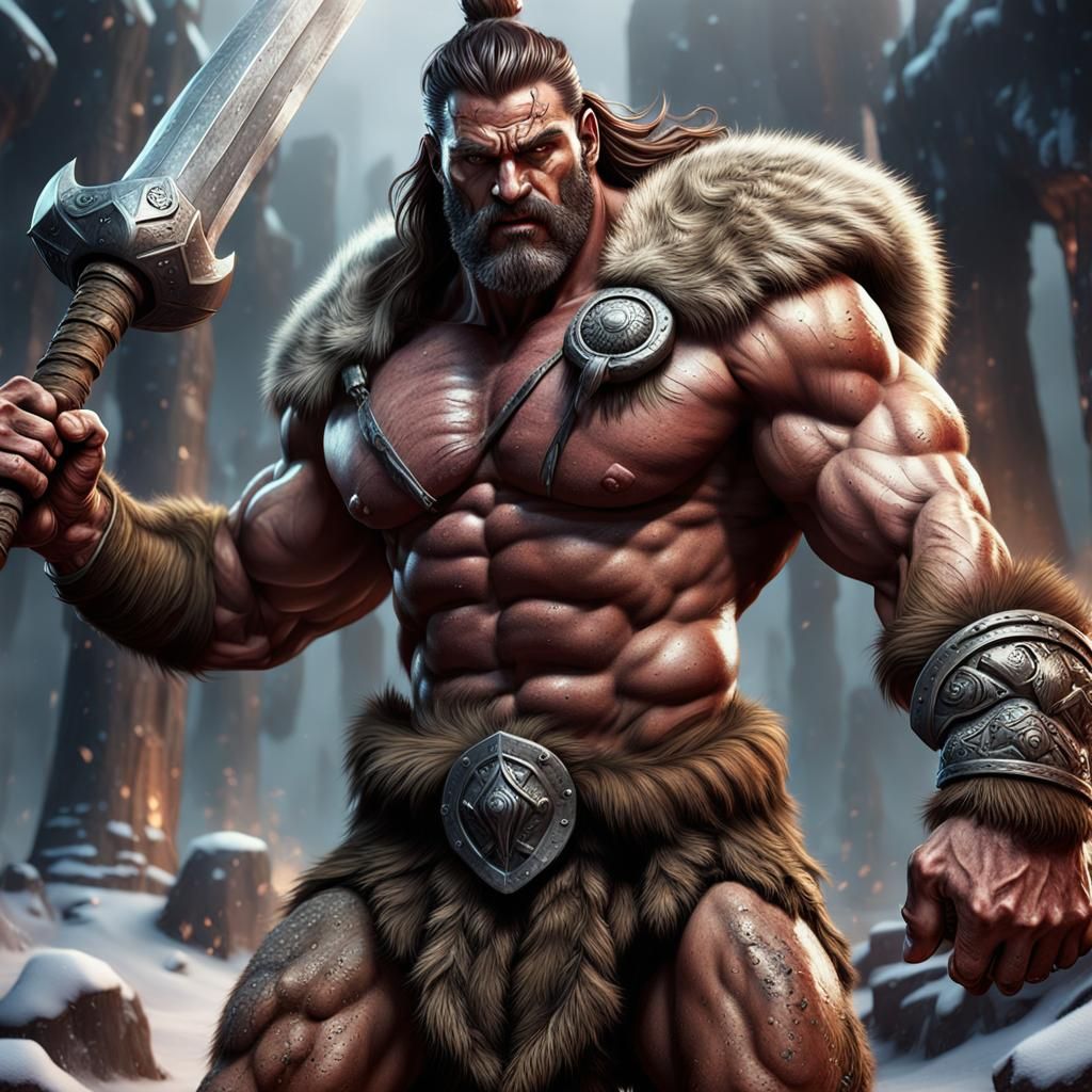 Muscular Barbarian Ready for Battle, Digital Art