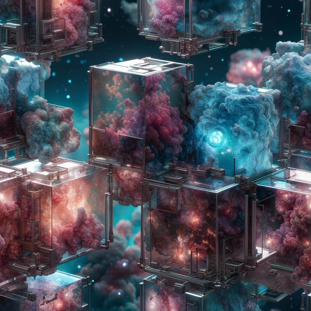 Glass Borg Cube Carina Nebula in CGI Style