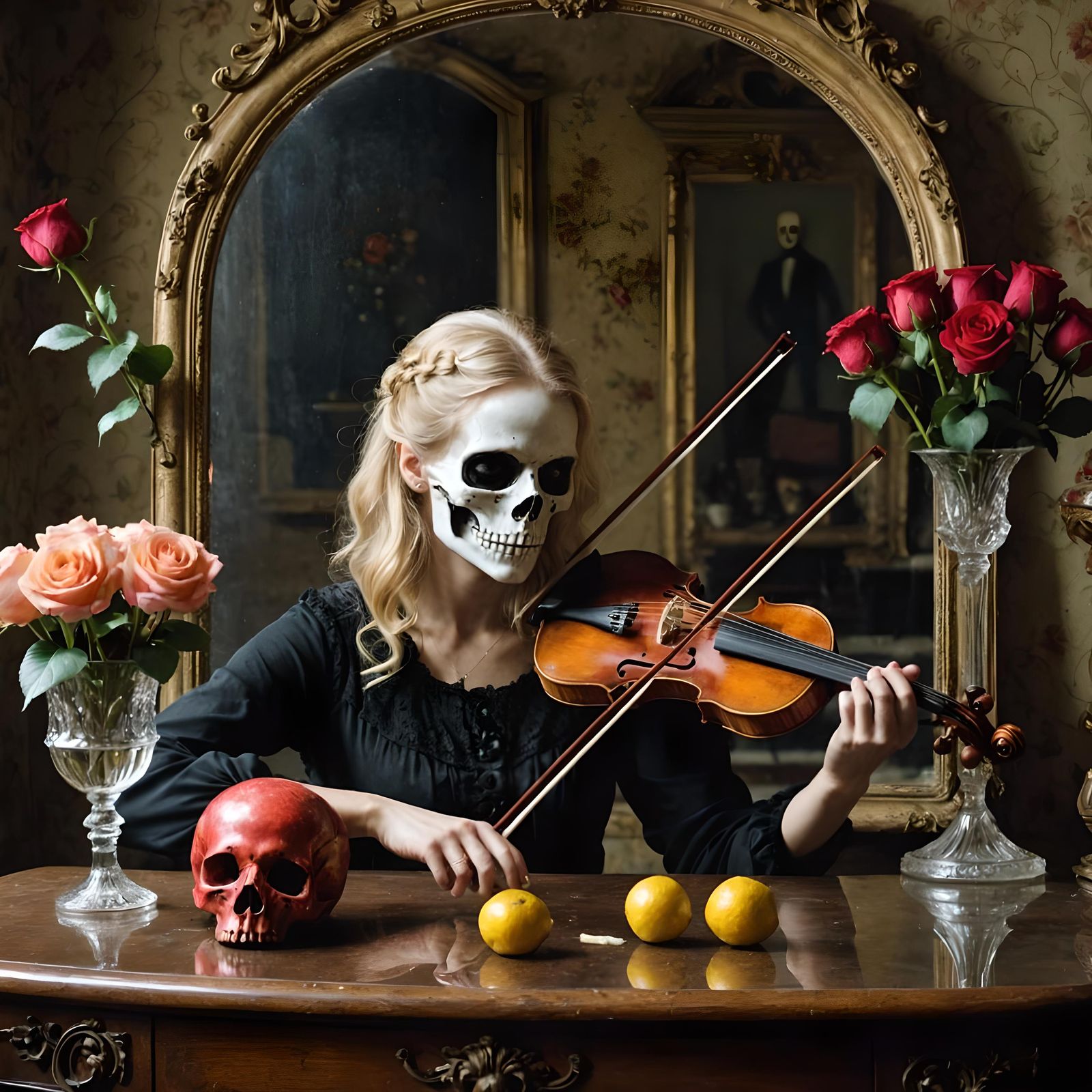 Vanitas Still Life with Skull and Violinist
