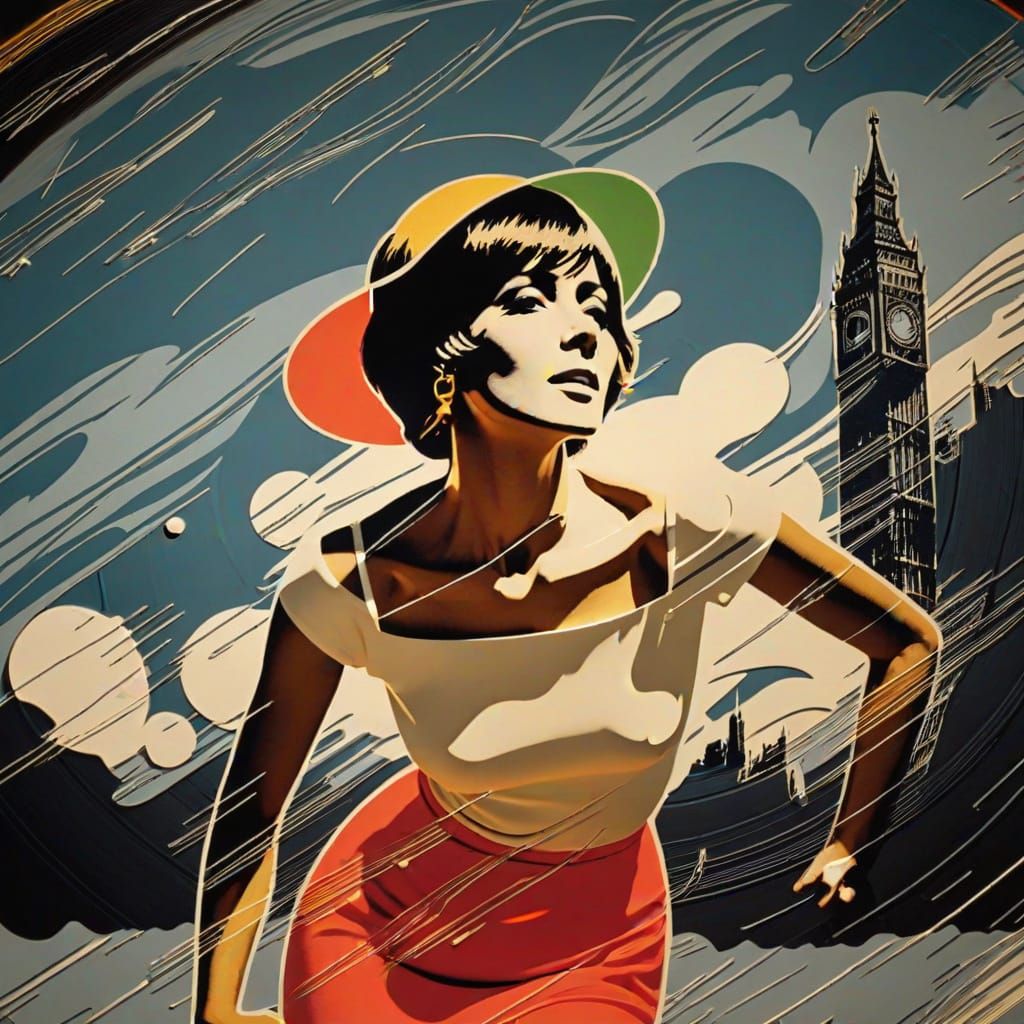 Pop Art Vinyl Record Player in Warhol Woodcut Style