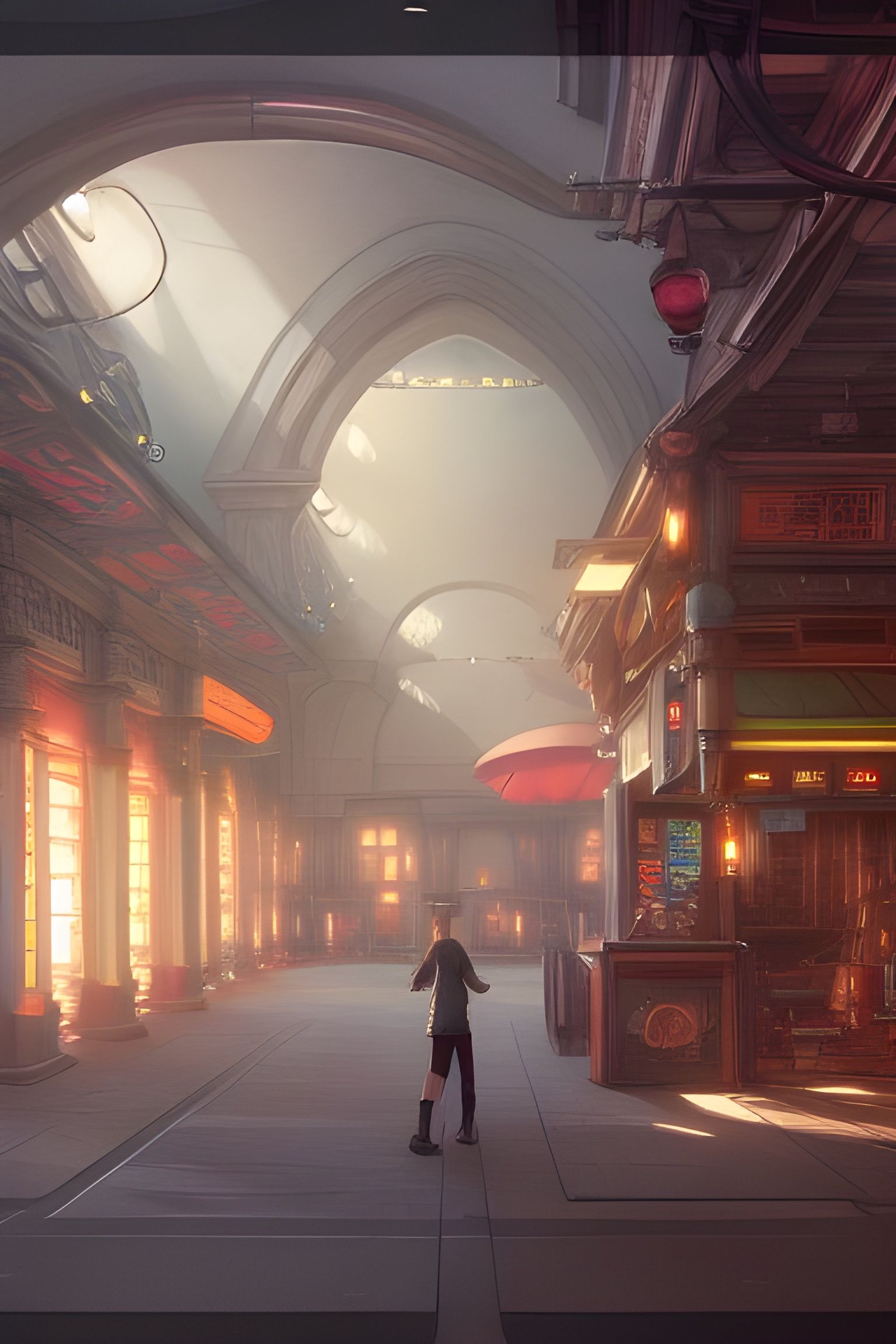 Detailed Arcade Rendering in Studio Ghibli Style