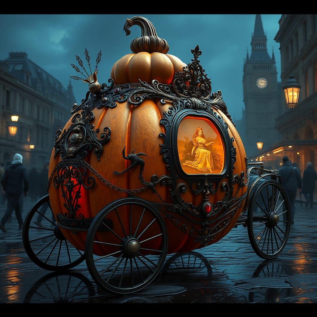 Pumpkin Carriage in London, Surreal Digital Painting