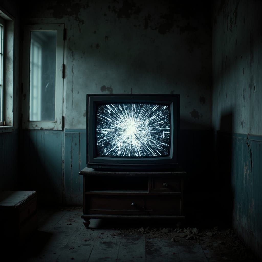 Eerie Abandoned Room with Distorted TV