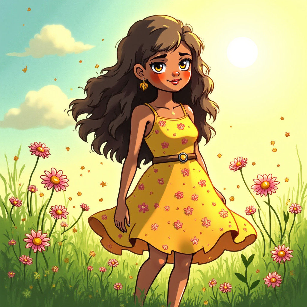 Whimsical Woman in Wildflower Meadow Watercolor