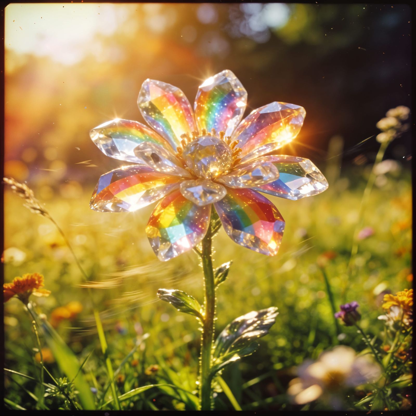 Exotic Crystal Rainbow Flower in Sunny Field