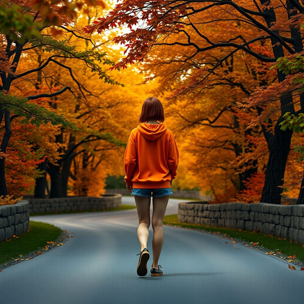 Redhead Silhouette at Twilight in Digital Painting Style