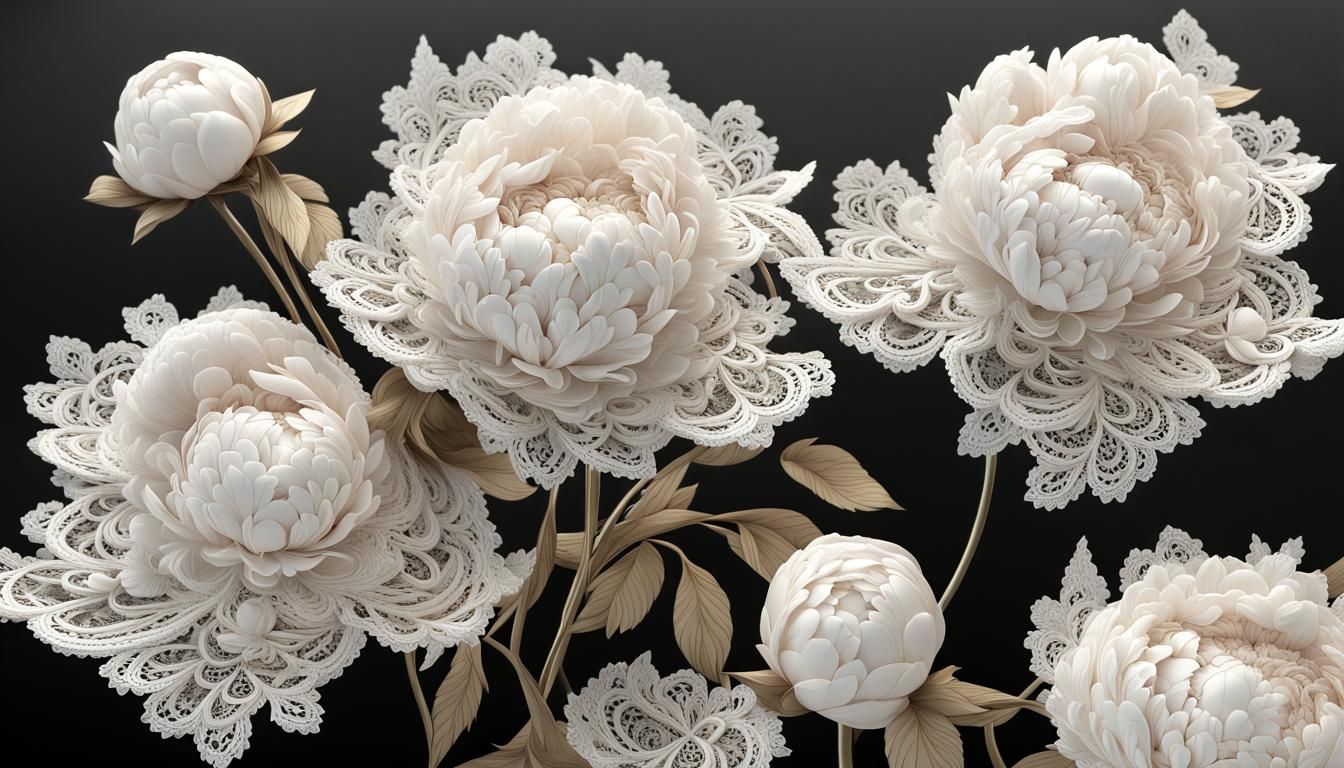 Lacepunk Peonies in Octane Render Style