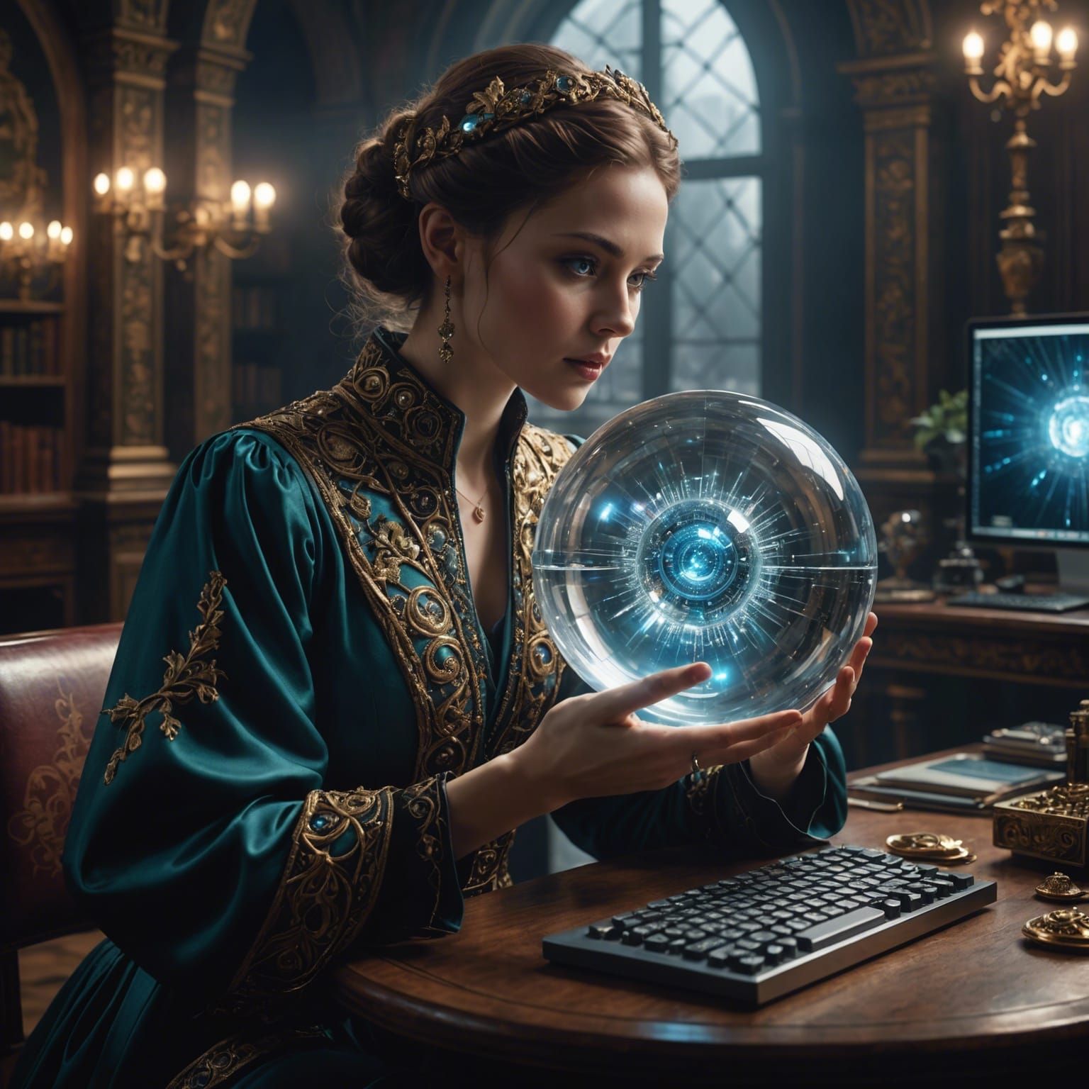 Muse of AI Art Holding Crystal Sphere