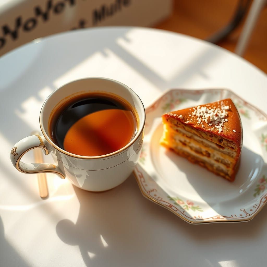 Warm Coffee and Cake on Elegant China Plate