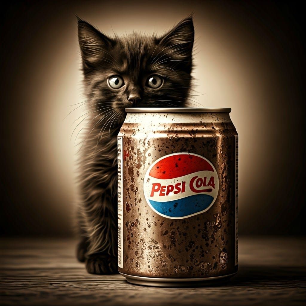 Kitten and Pepsi: Vintage Style Dark Academia Photograph