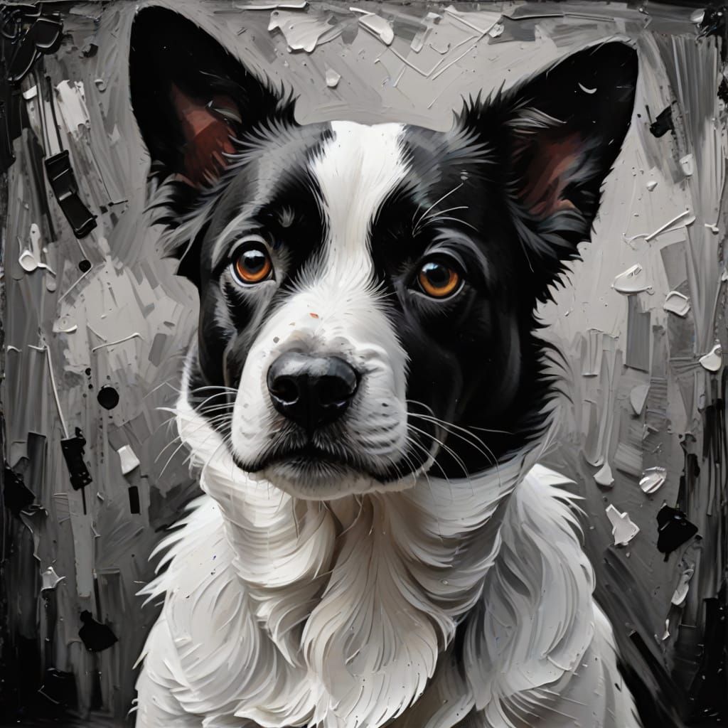 Impasto Black and White Dog Portrait