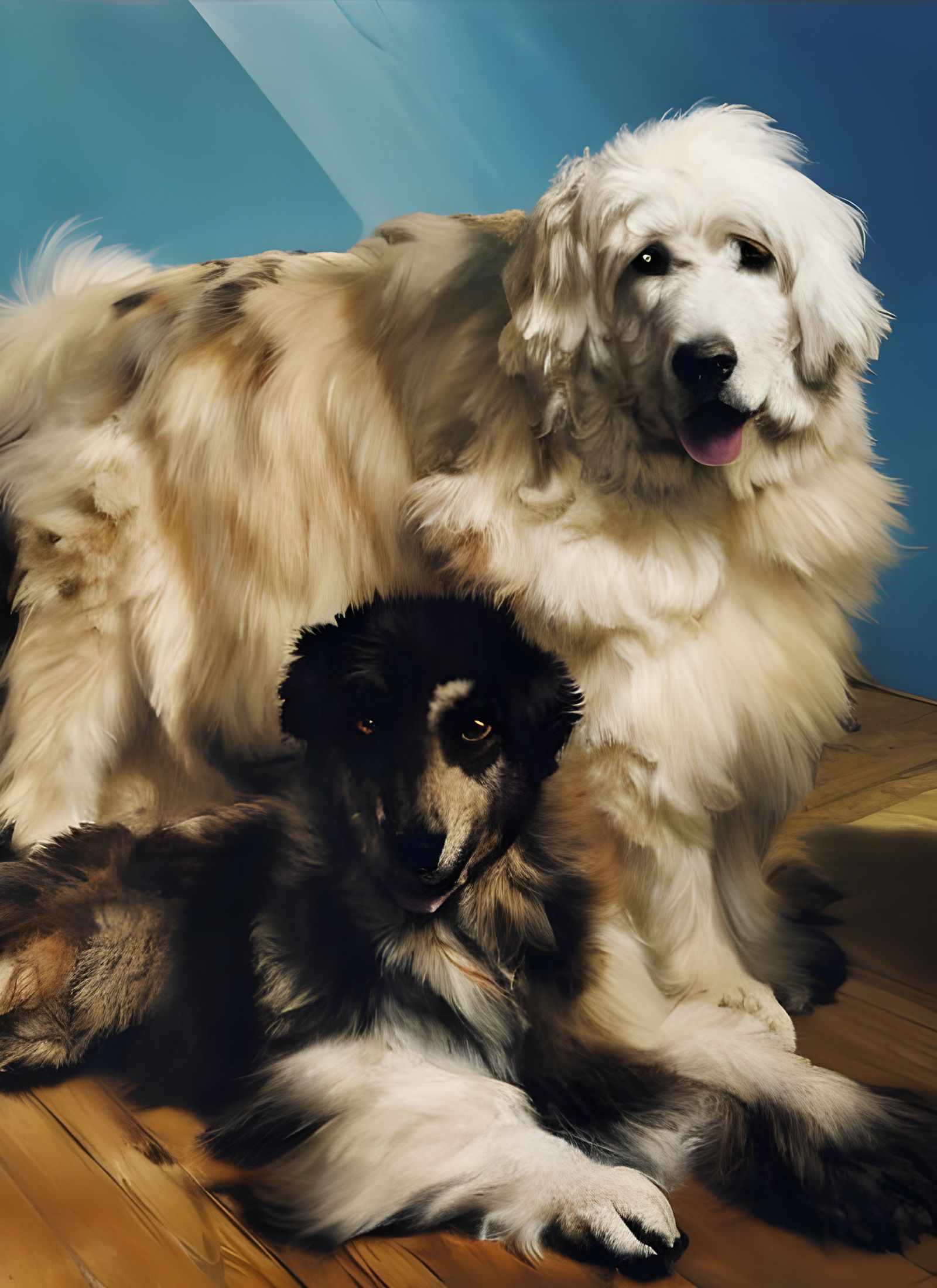 Affectionate Dogs and Cat: Photorealistic Concept Art