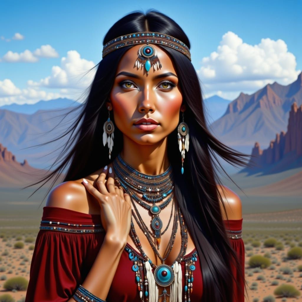 Native American Woman Overlooking Scenic Vista