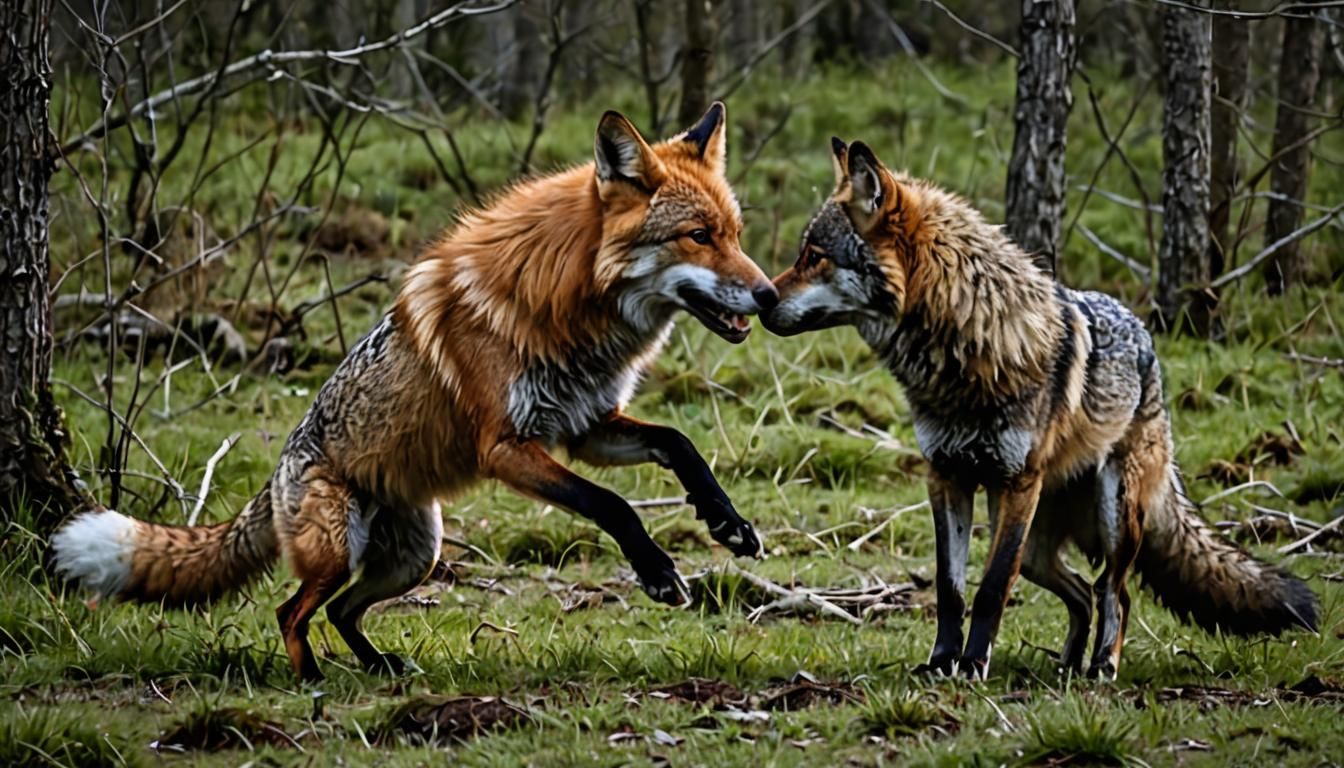 Epic Encounter: Fox Versus Wolf Showdown