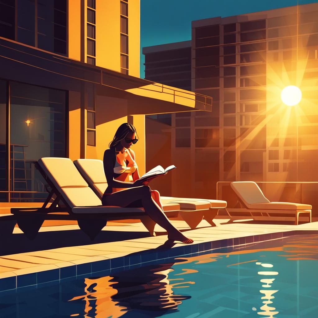 Woman Reading Poolside in Cel Shading