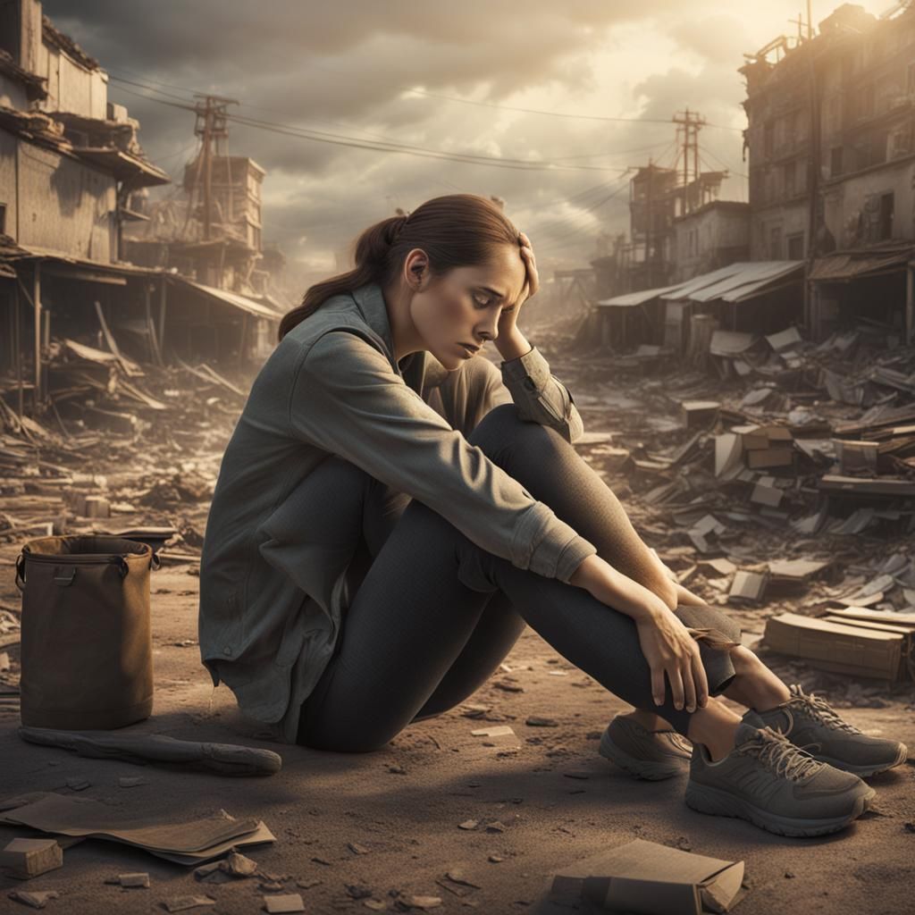 Tired Woman After Hard Day: Matte Painting