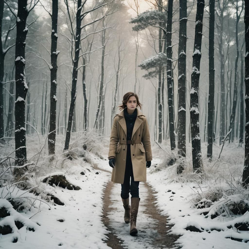 Emma Watson in Snowy Landscape: Sesshu-Inspired Film Still
