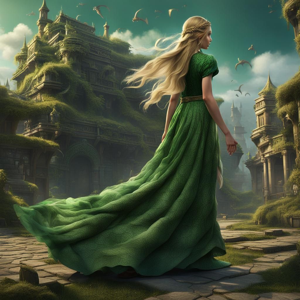 Youthful Enchantress in Luminous Green Attire