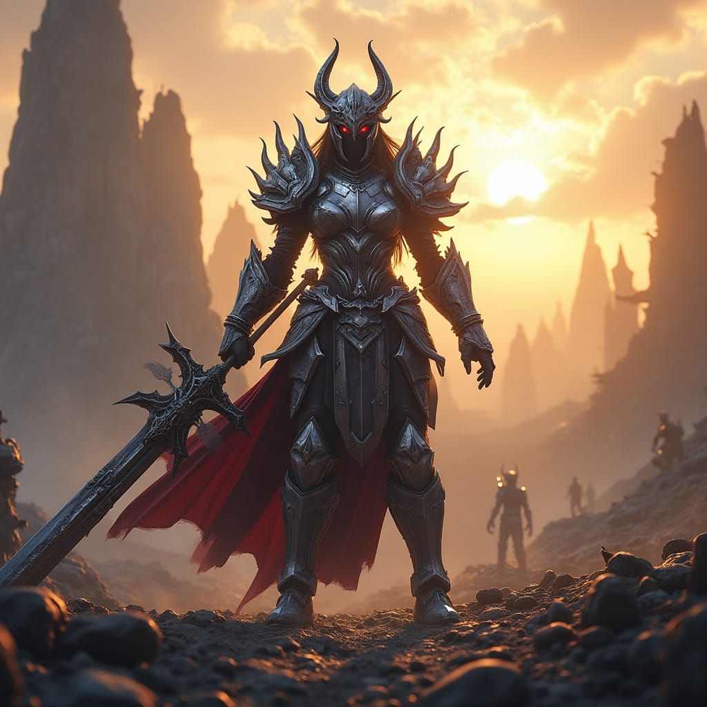 Epic Fantasy Warrior in Battle-Hardened Silver Armor