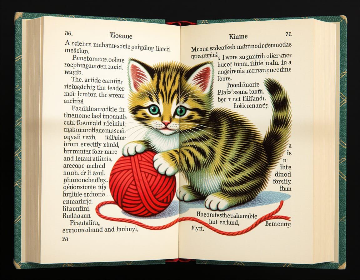 Kitten Plays with Yarn in Maximalist Pop-Up Book