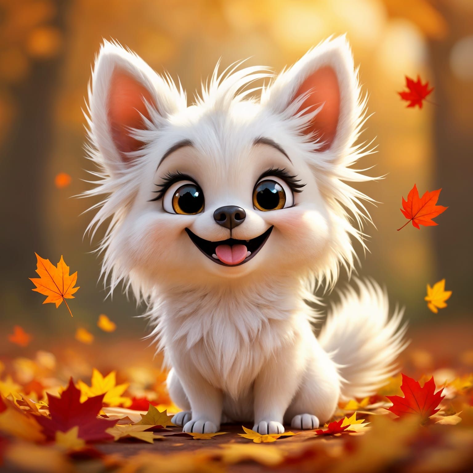 Chihuahua Caricature with Autumn Leaves in 3D Style