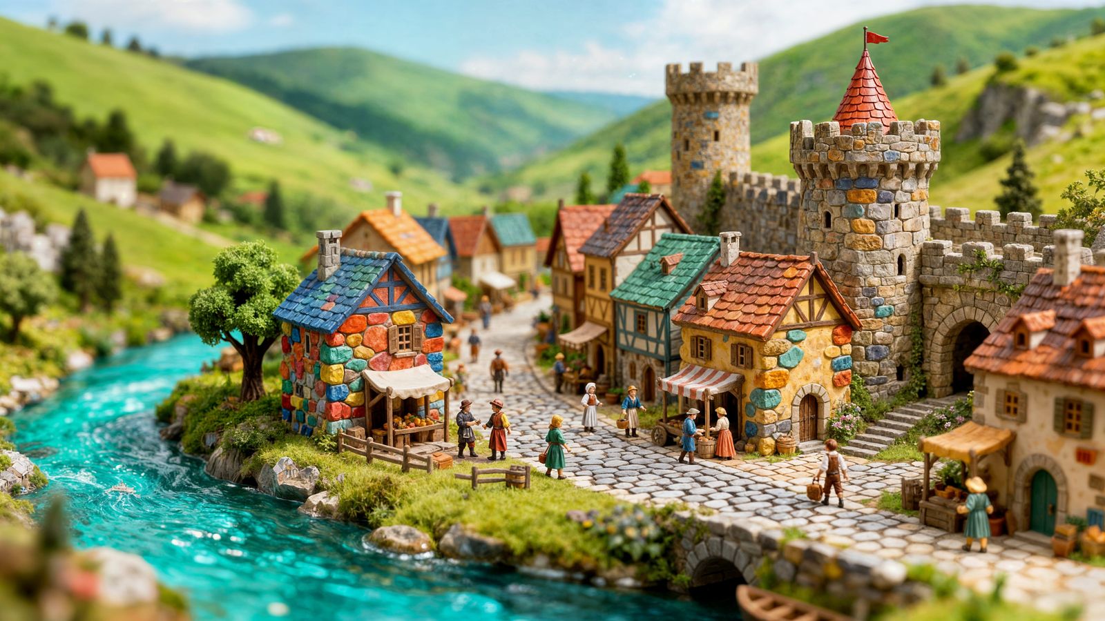 Miniature Medieval Castle Town in Valley